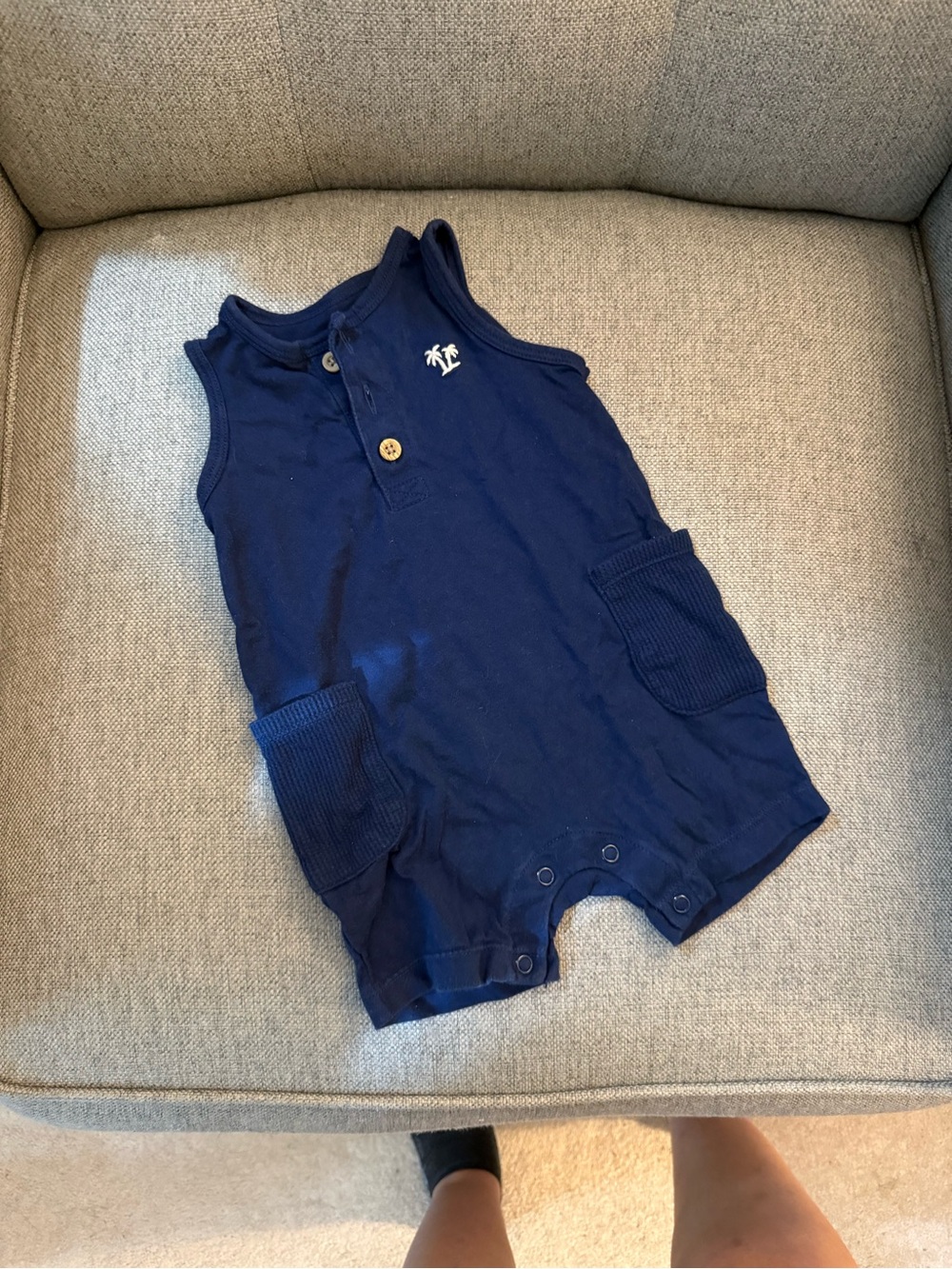 Carters Navy Sleeveless Romper with Pocket Detail